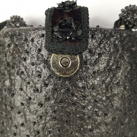 VTG Mary Frances Black Burgundy Velvet Embellished Beaded Small Shoulder Bag - Picture 7 of 16